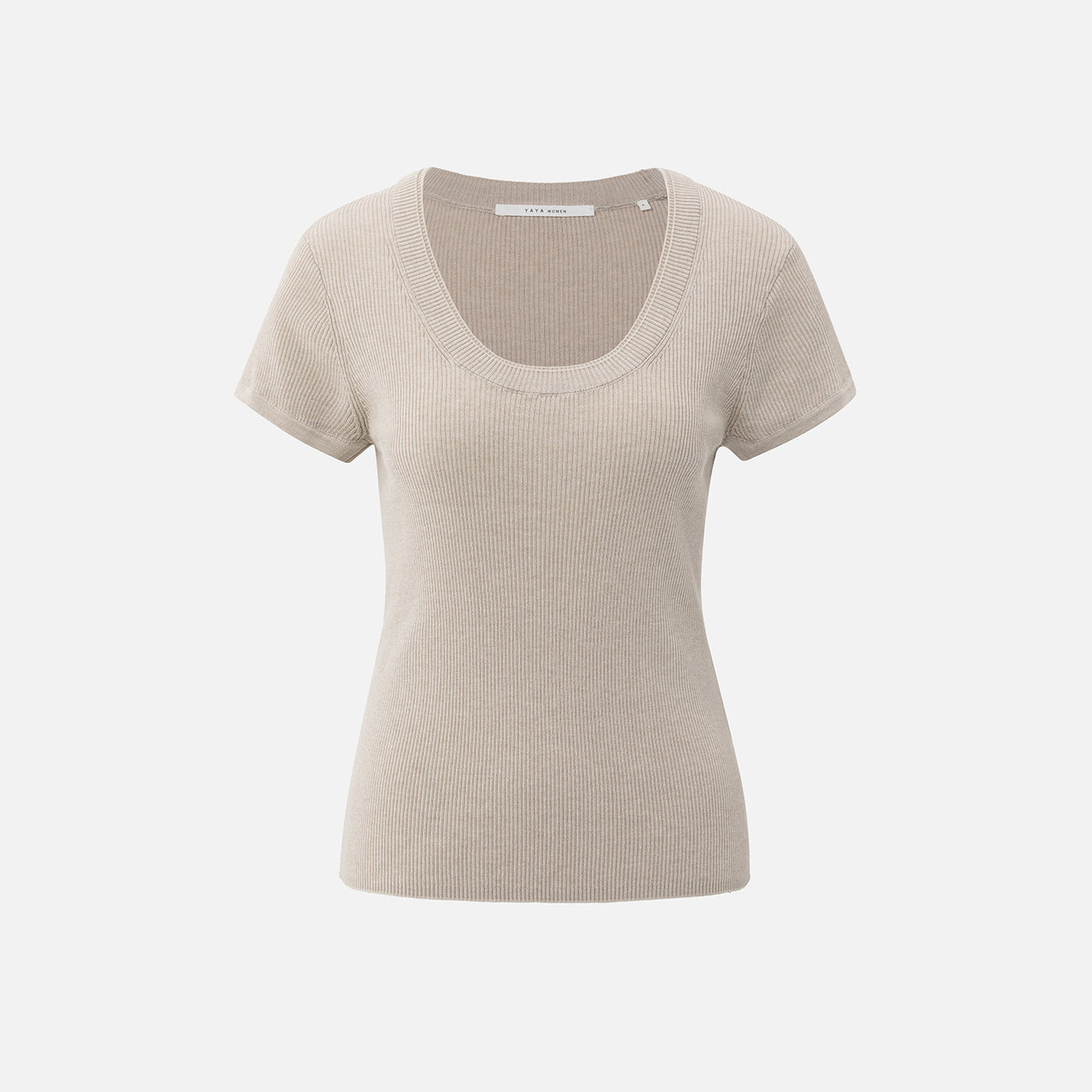Ribbed Short Sleeve Top - Sand Melange
