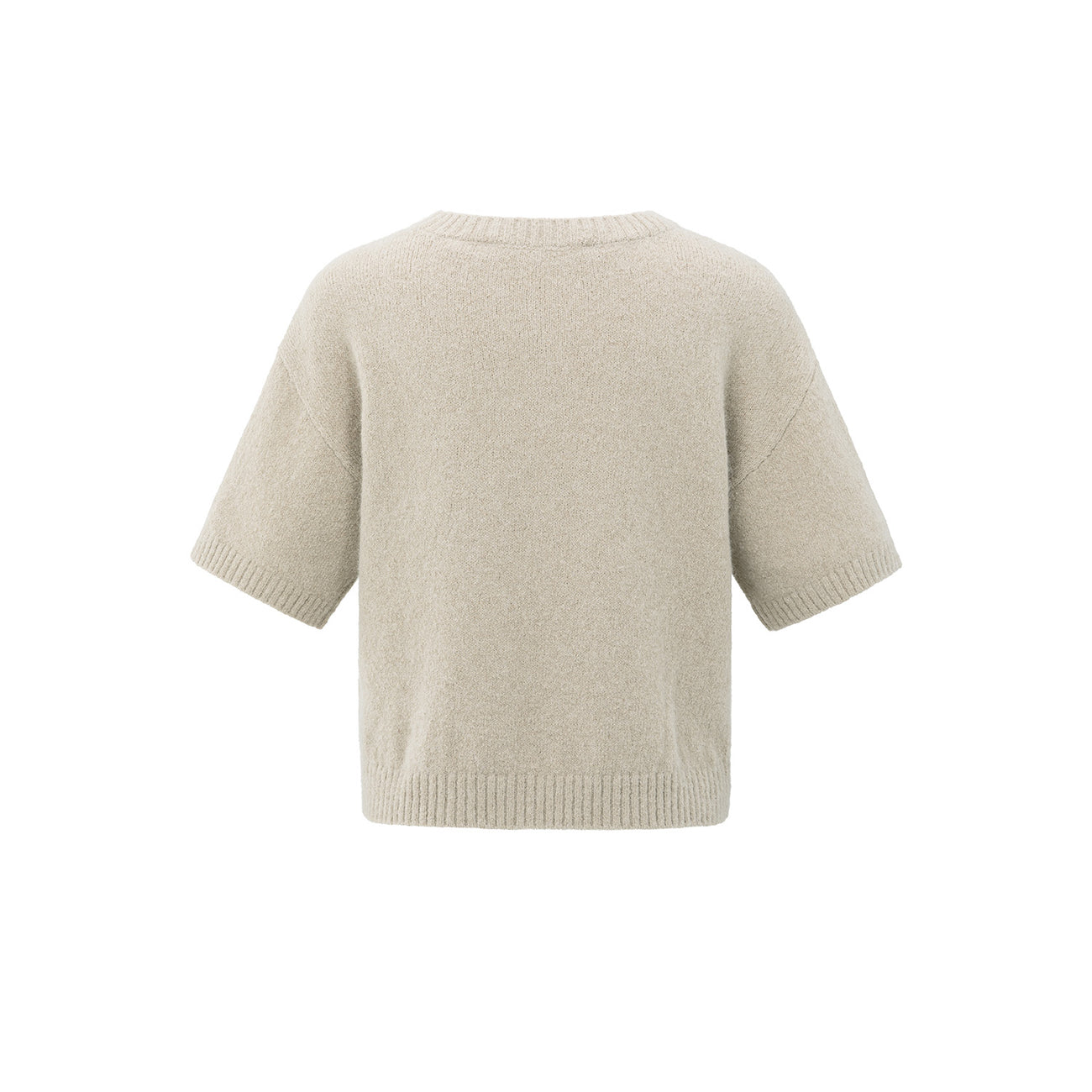 Knitted Short Sleeve Sweater with Artwork - Beige Melange