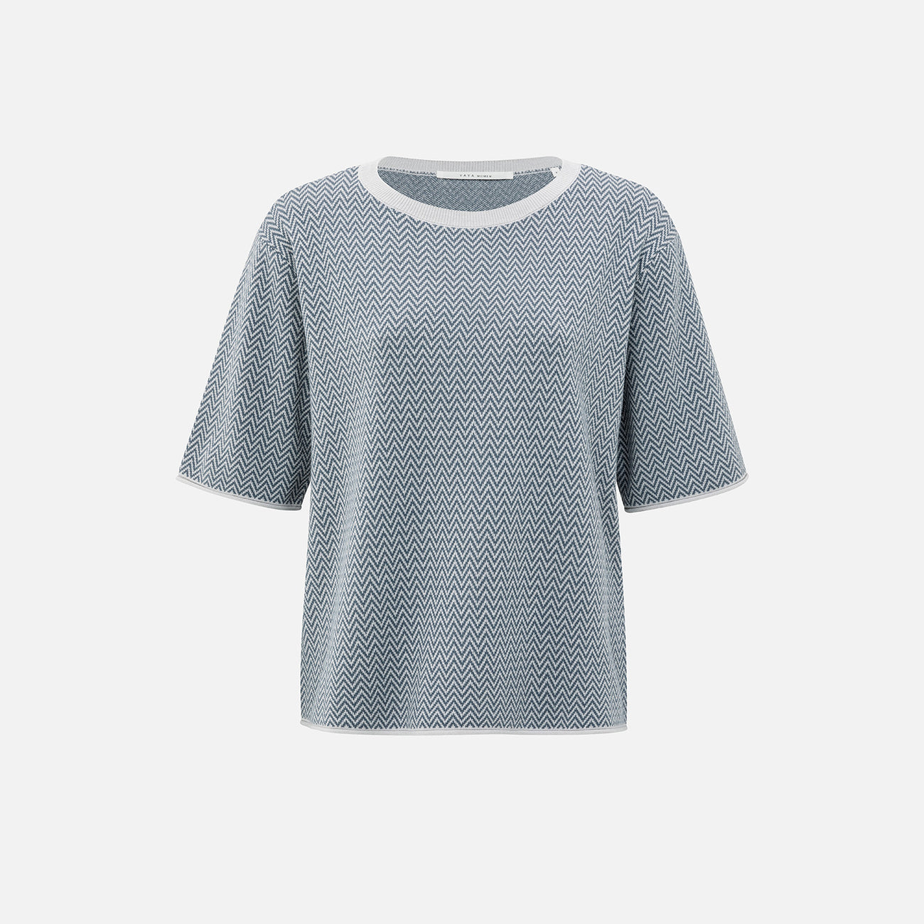 Jacquard Knit with Zigzag Pattern - Light Grey Melange