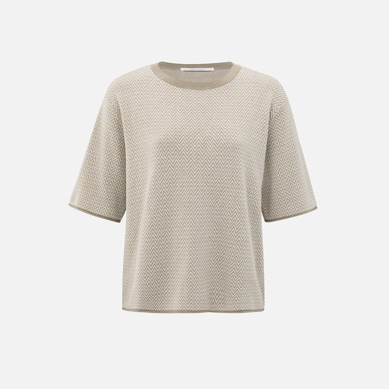 Jacquard Knit with Zigzag Pattern - Sand Beige