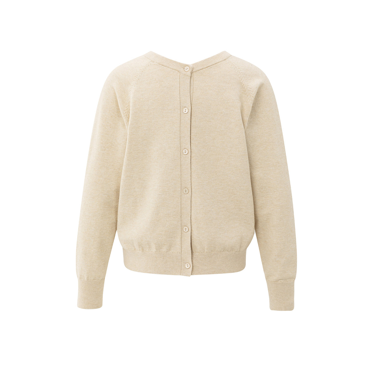 Double V-Neck Sweater with Back Button Detail - Yellow Sand Beige