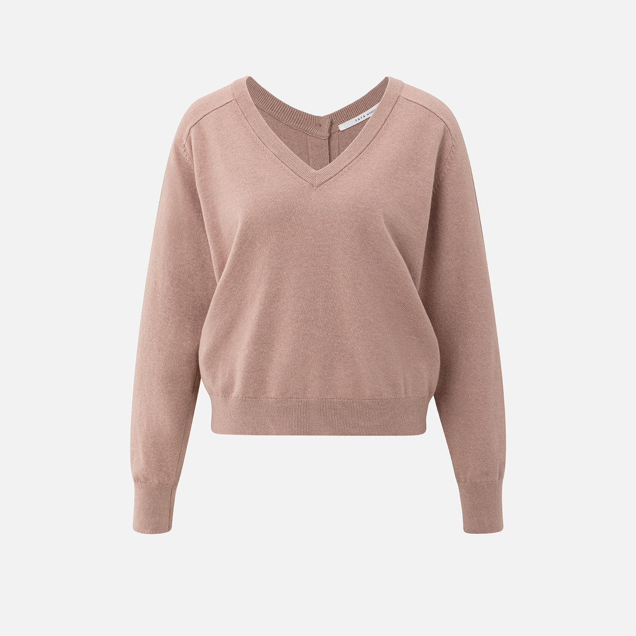 Double V-Neck Sweater with Back Button Detail - Blush Pink