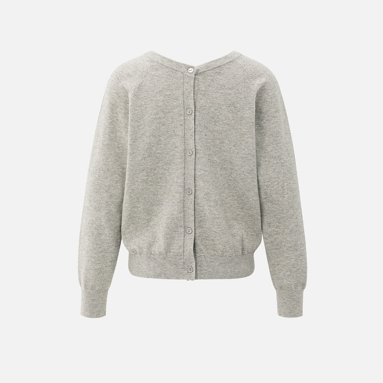 Double V-Neck Sweater with Back Button Detail - Brownish Grey