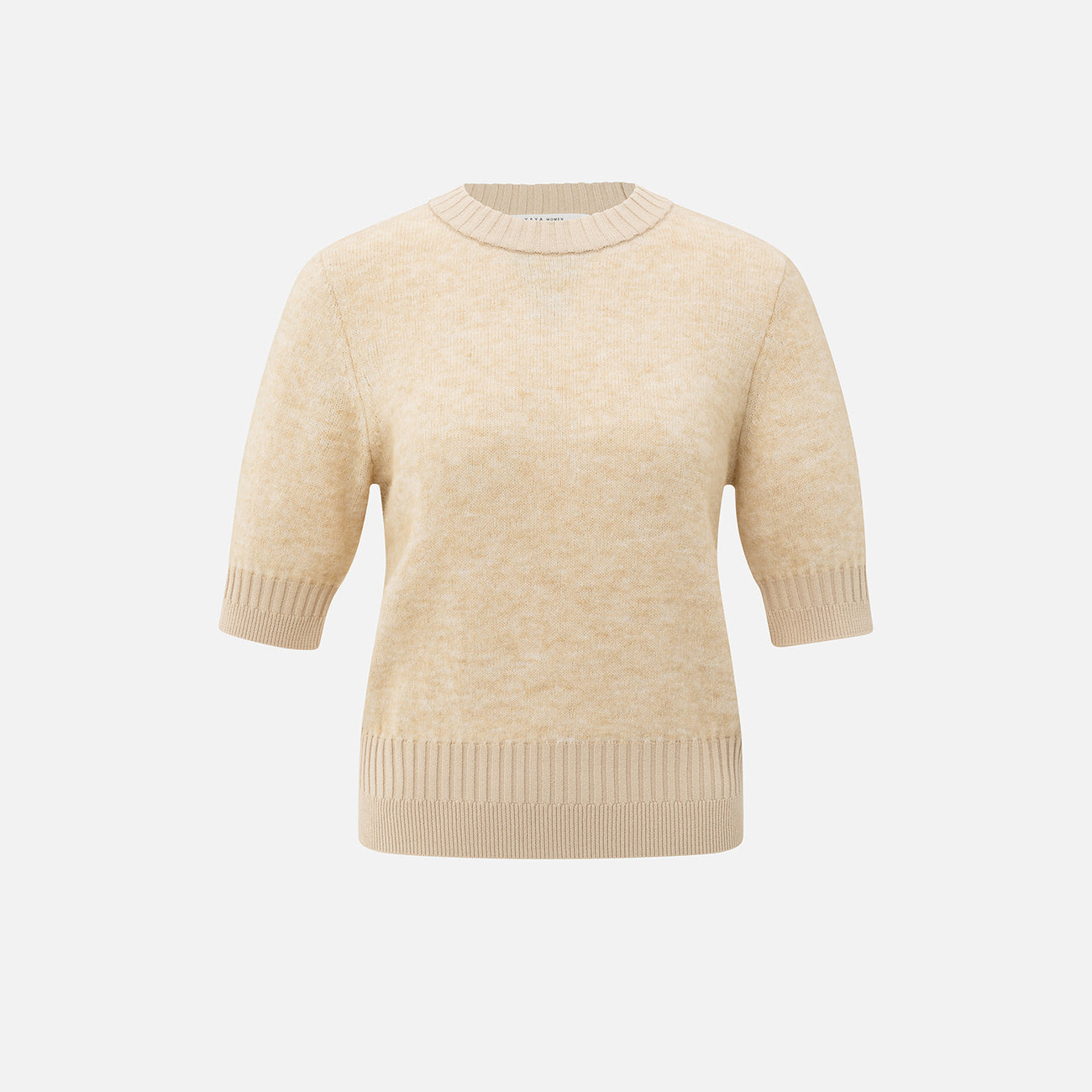 Knitted Short Sleeve Sweater with Double Rib Details