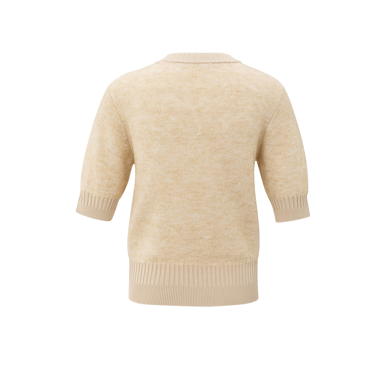 Knitted Short Sleeve Sweater with Double Rib Details
