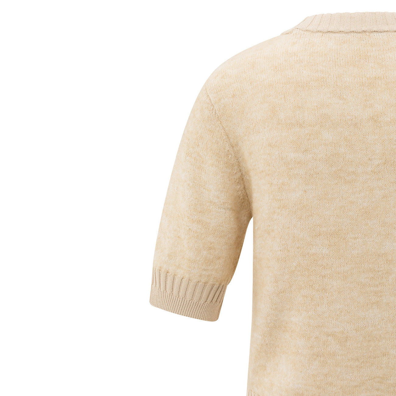 Knitted Short Sleeve Sweater with Double Rib Details