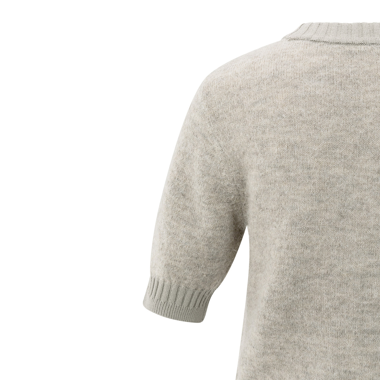 Knitted Short Sleeve Sweater with Double Rib Details - Brownish Grey