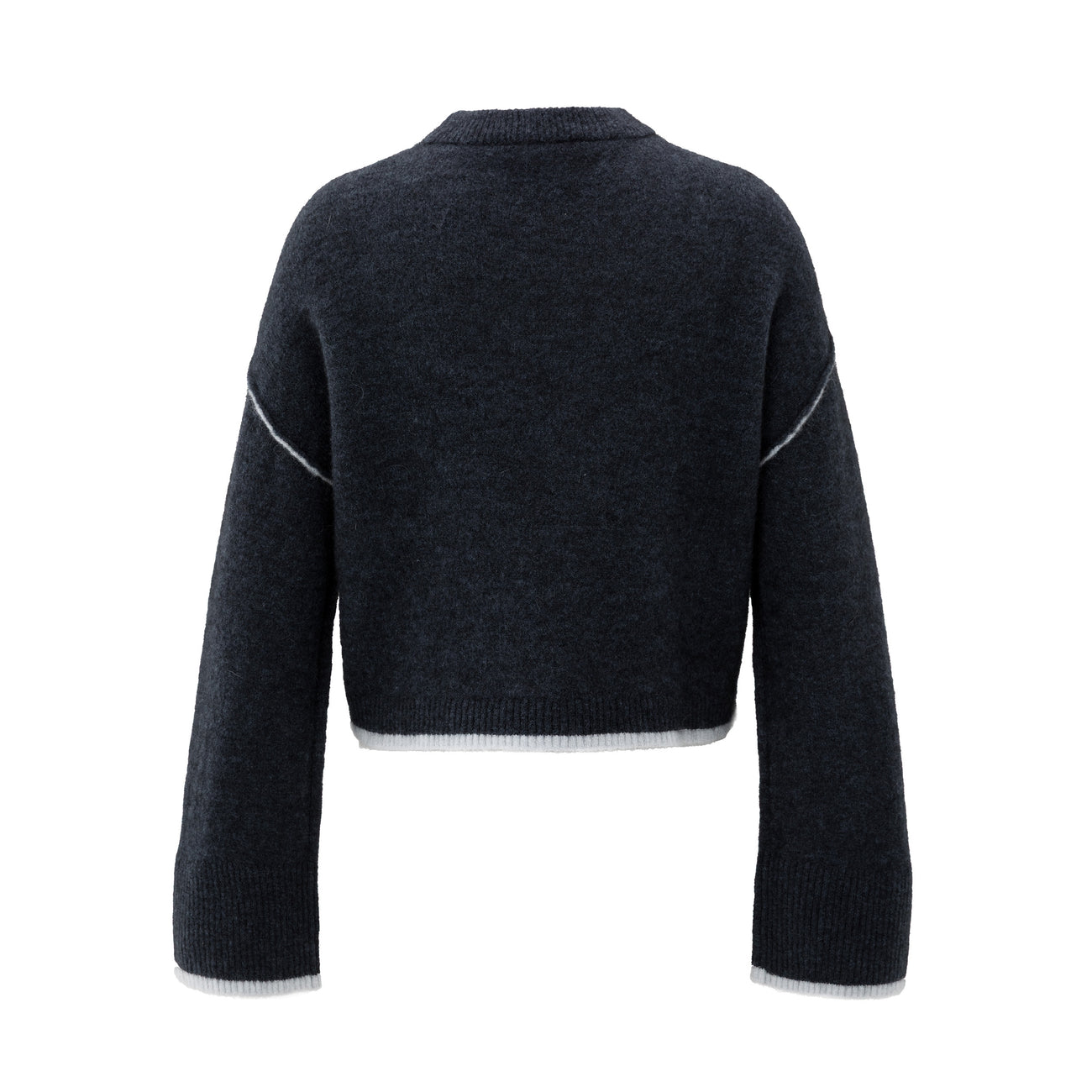 Knitted Sweater with Contrasting Lines - Collegiate Blue Melange