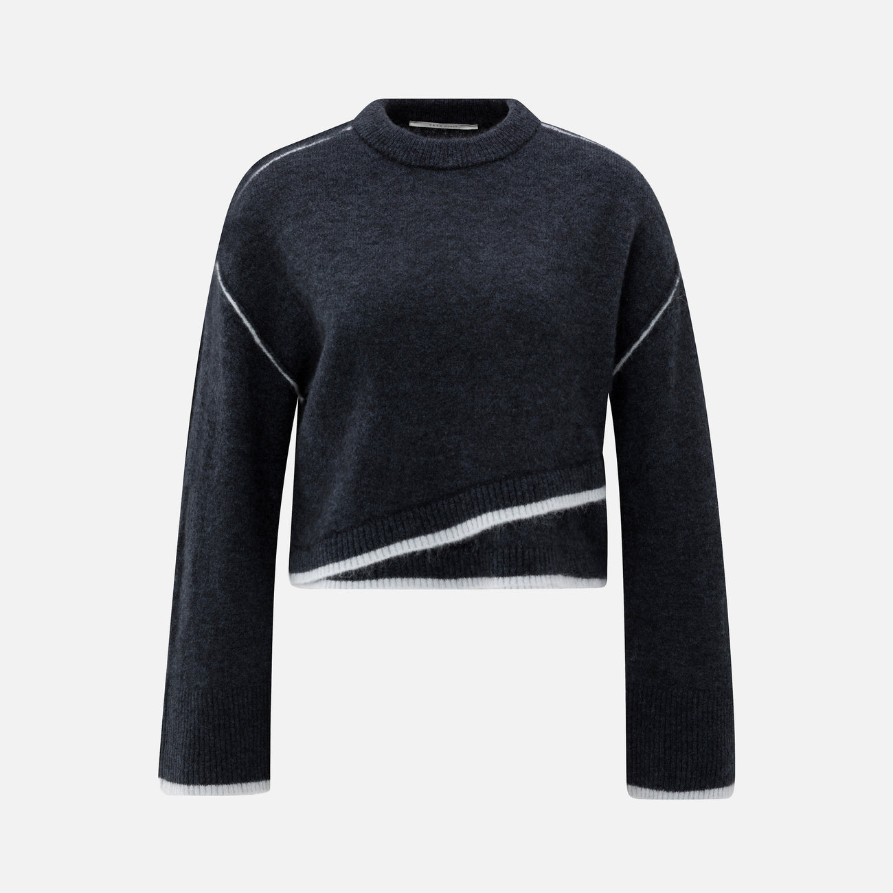Knitted Sweater with Contrasting Lines - Collegiate Blue Melange