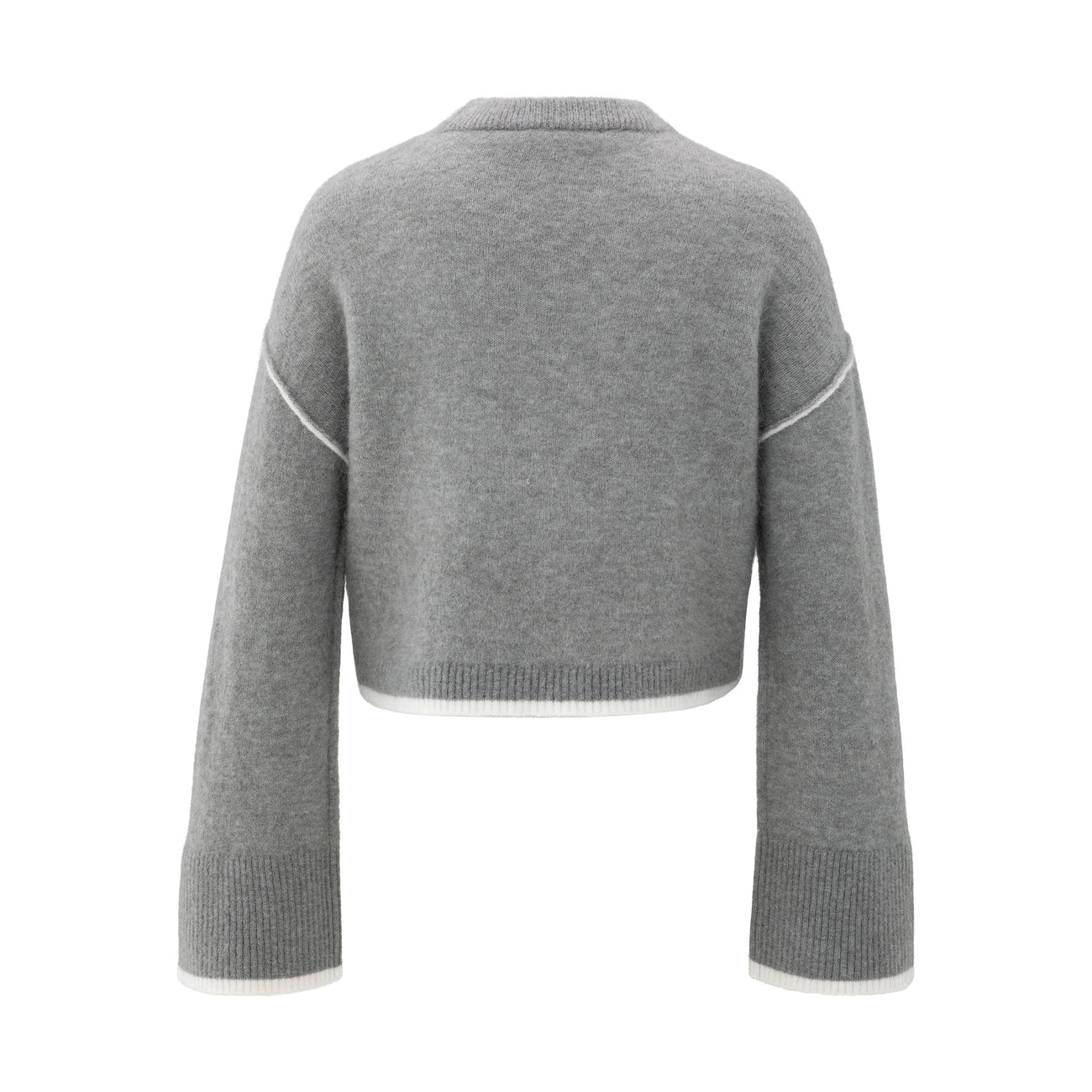 Knitted Sweater with Contrasting Lines - Taupe Grey Melange