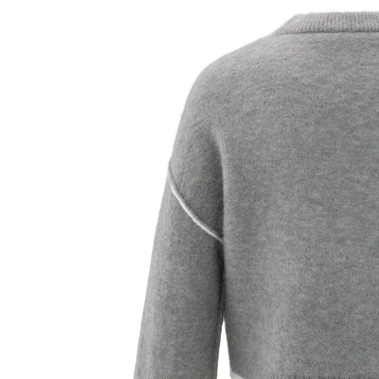 Knitted Sweater with Contrasting Lines - Taupe Grey Melange