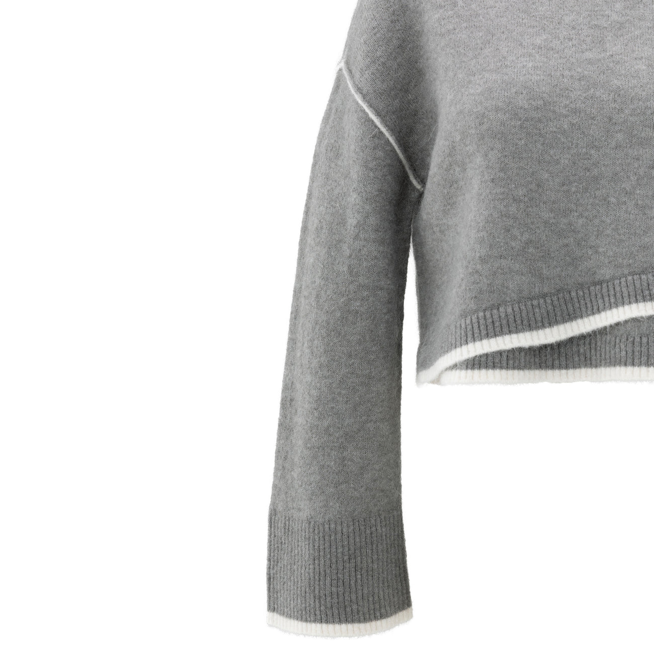 Knitted Sweater with Contrasting Lines - Taupe Grey Melange