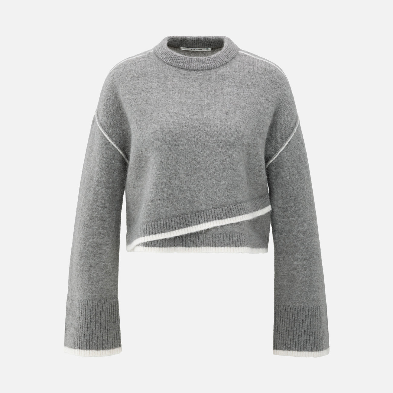 Knitted Sweater with Contrasting Lines - Taupe Grey Melange