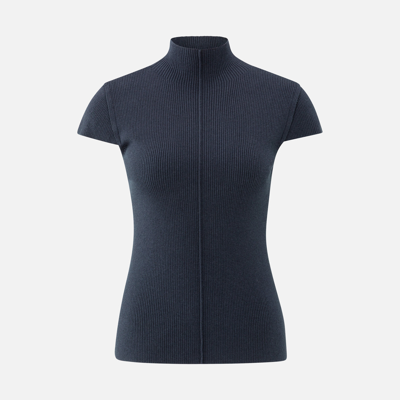 Ribbed Fitted Top with Mock Neck and Seam Detail