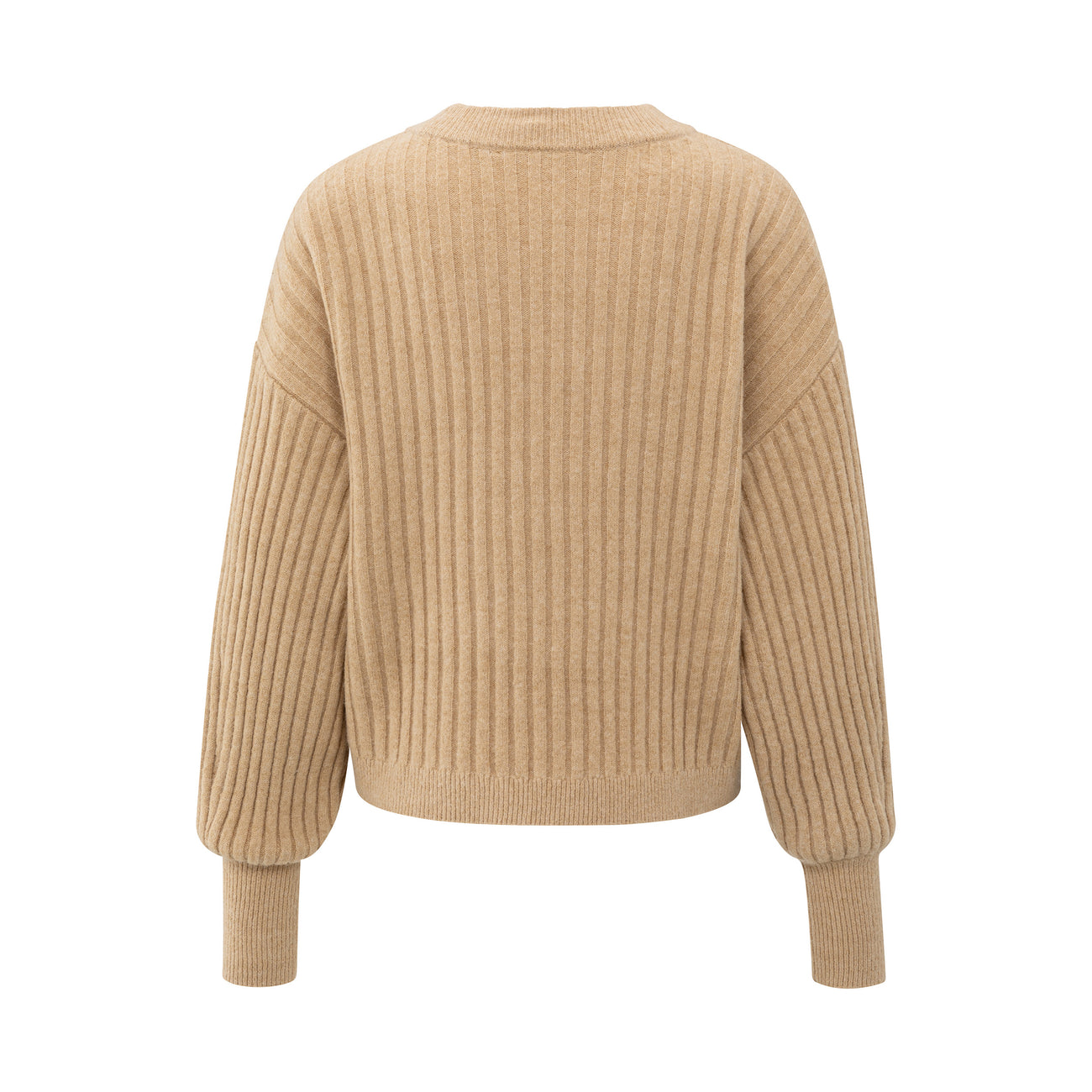 Ribbed Sweater with Round Neck - Light Camel