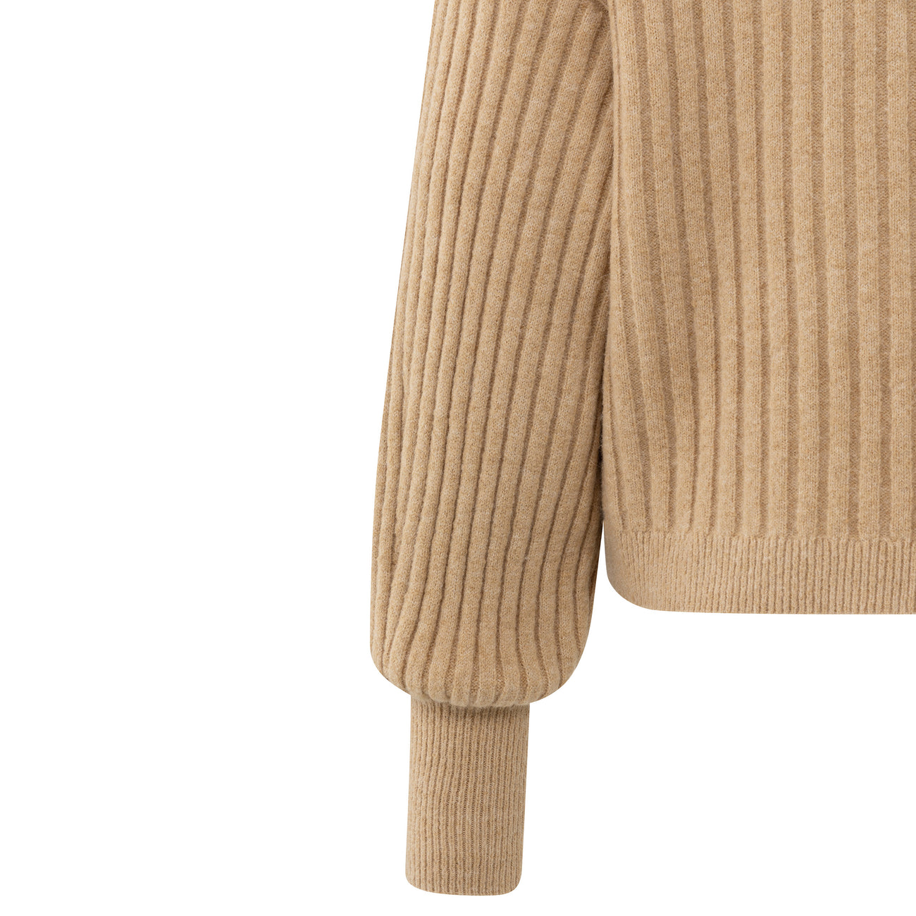 Ribbed Sweater with Round Neck - Light Camel