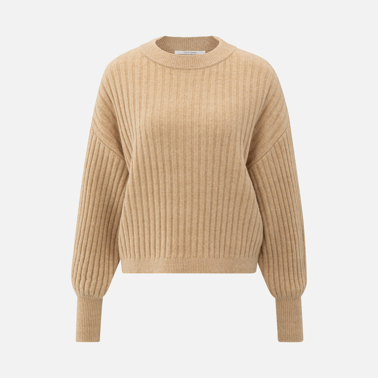 Ribbed Sweater with Round Neck - Light Camel