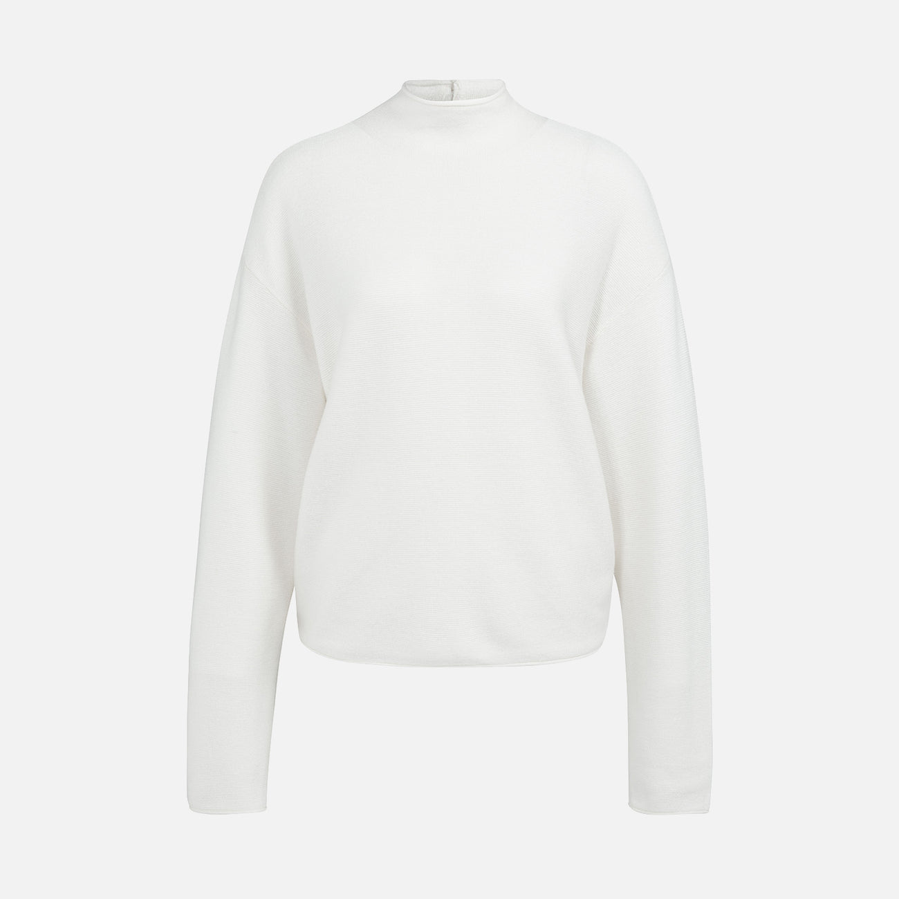 Textured High Neck Sweater With Buttons - Snowfall White