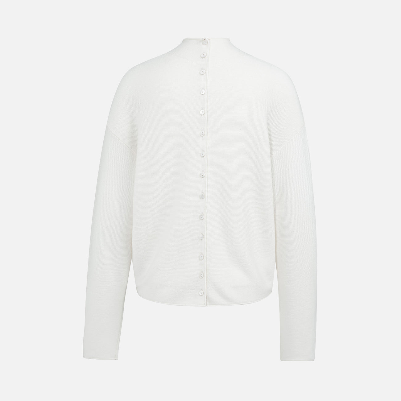 Textured High Neck Sweater With Buttons - Snowfall White
