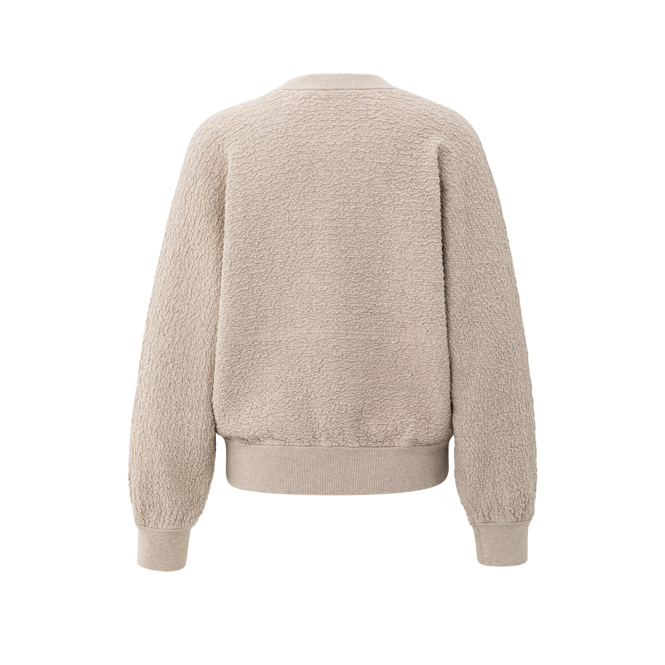 Textured Knitted Bomber with Long Sleeves - Sand Melange
