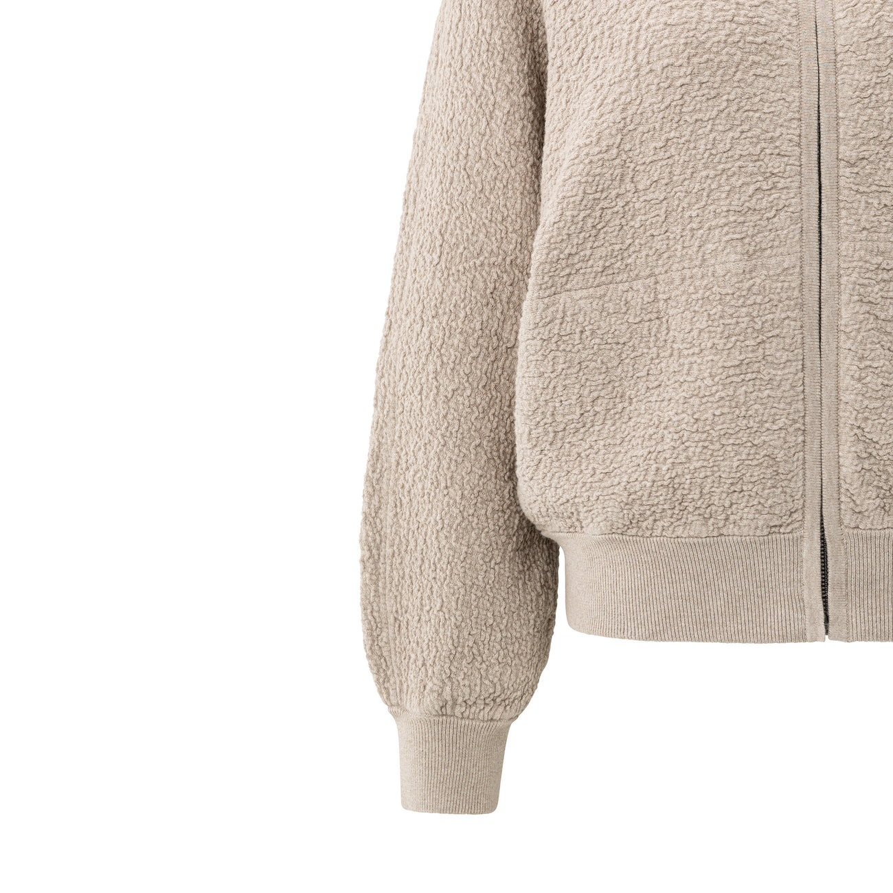 Textured Knitted Bomber with Long Sleeves - Sand Melange