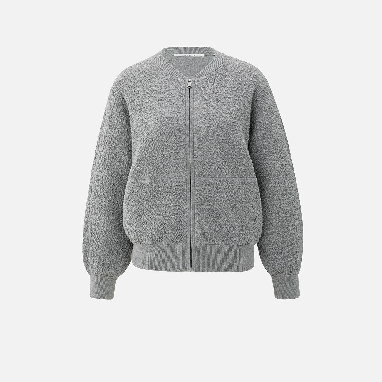 Textured Knitted Bomber with Long Sleeves