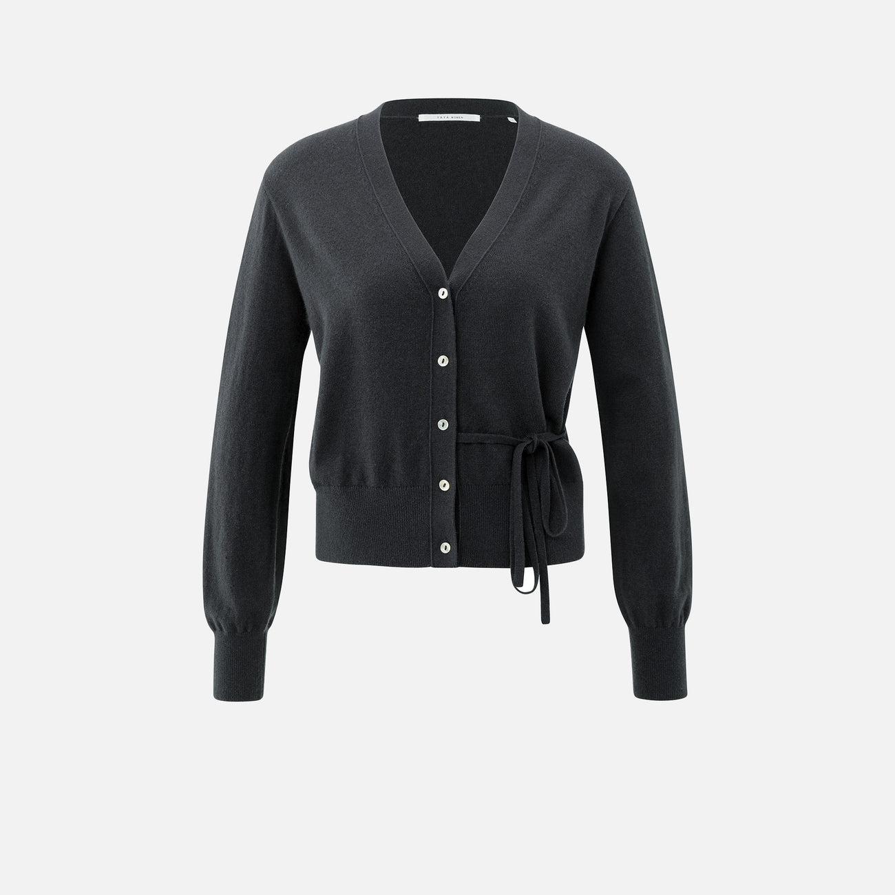 Cardigan with V-Neck & Tie Waist - Oyster Black