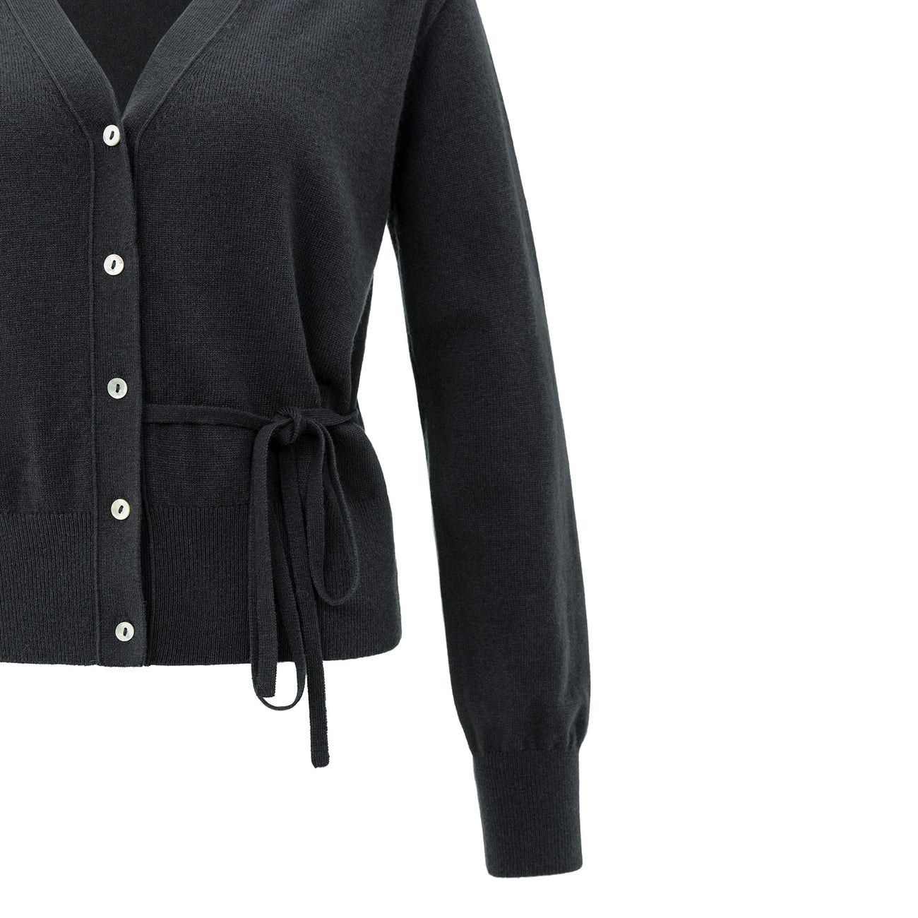 Cardigan with V-Neck & Tie Waist - Oyster Black