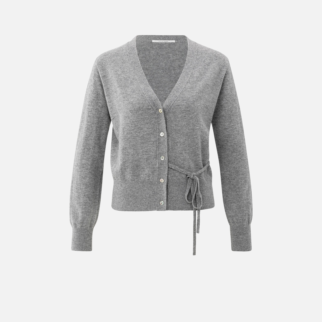 Cardigan with V-Neck & Tie Waist - Medium Grey Melange