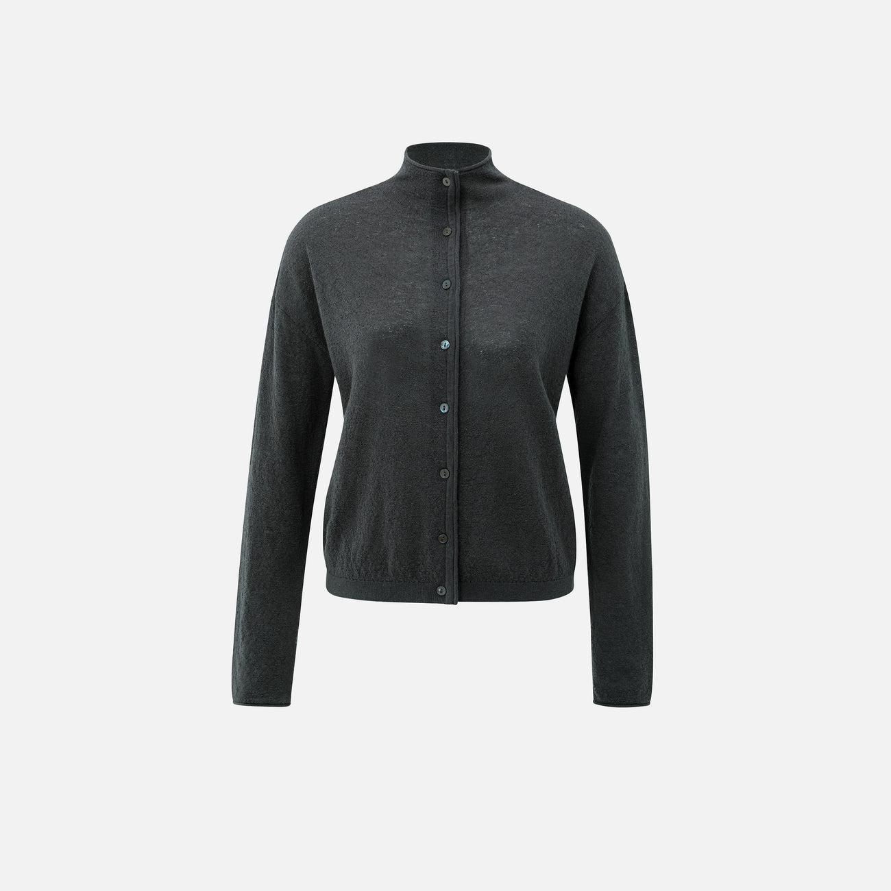 Knitted Cardigan with High Neckline - Oyster Black