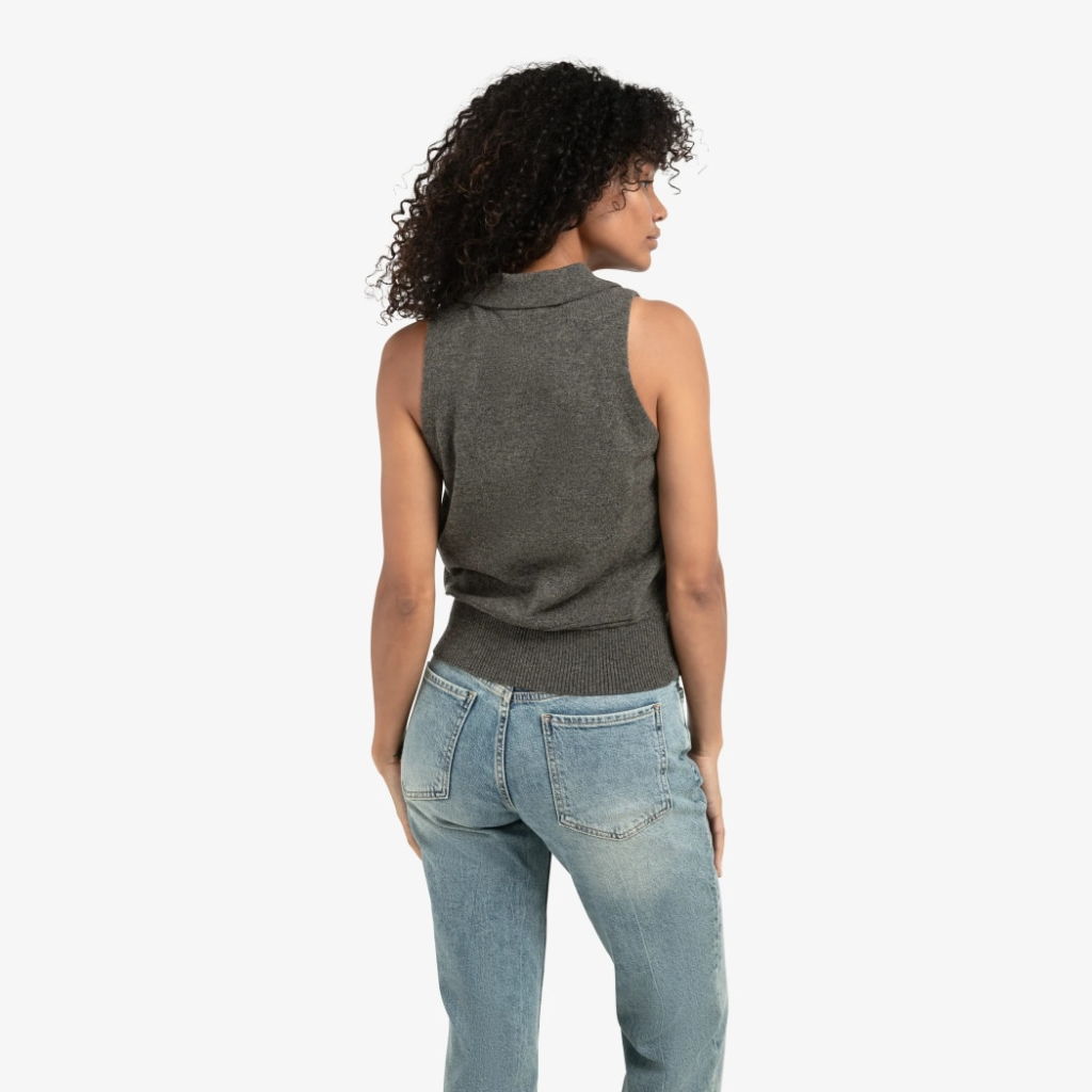Sleeveless Cardigan with Collar