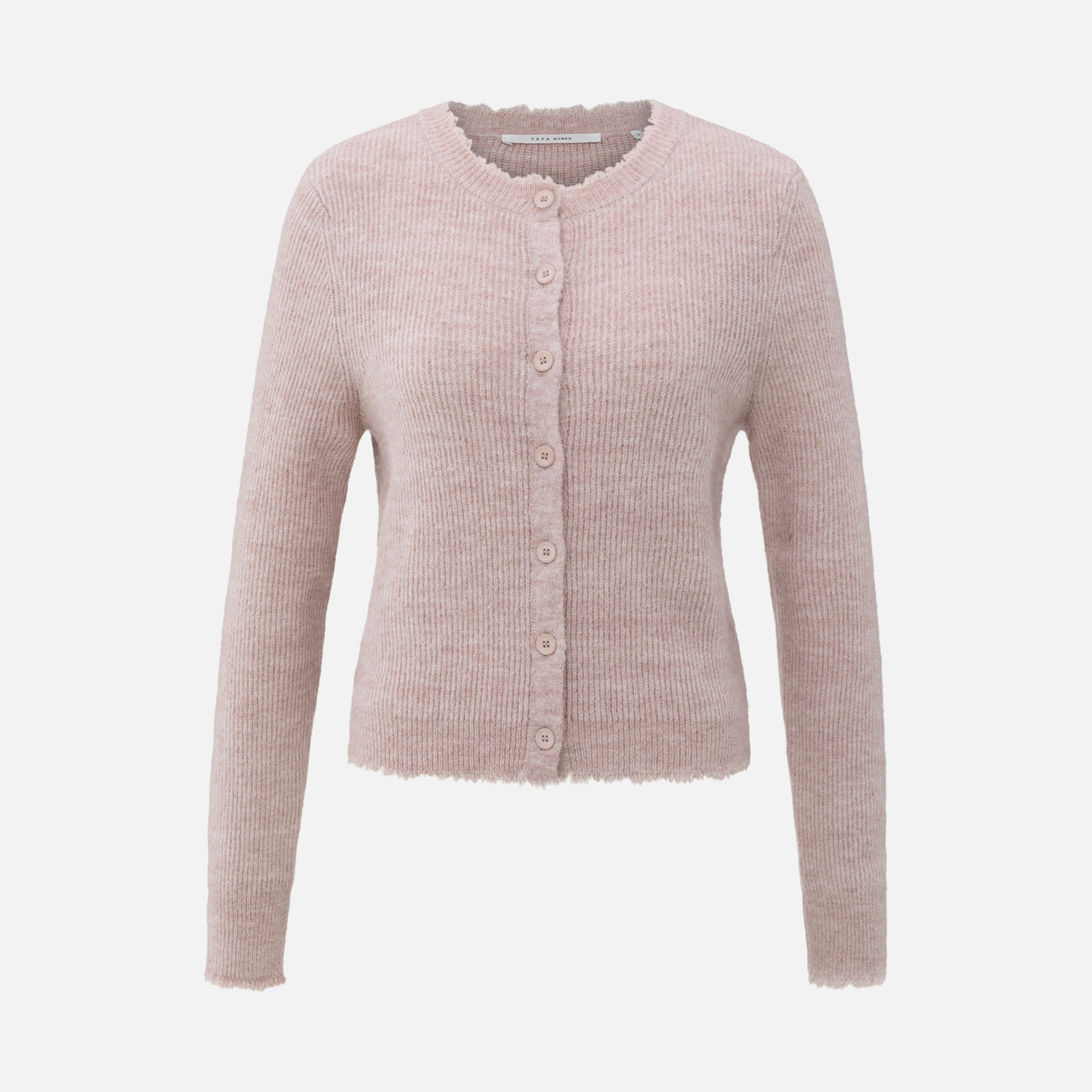 Short Melange Cardigan with Refined Trim Details - Shadow Grey Pink