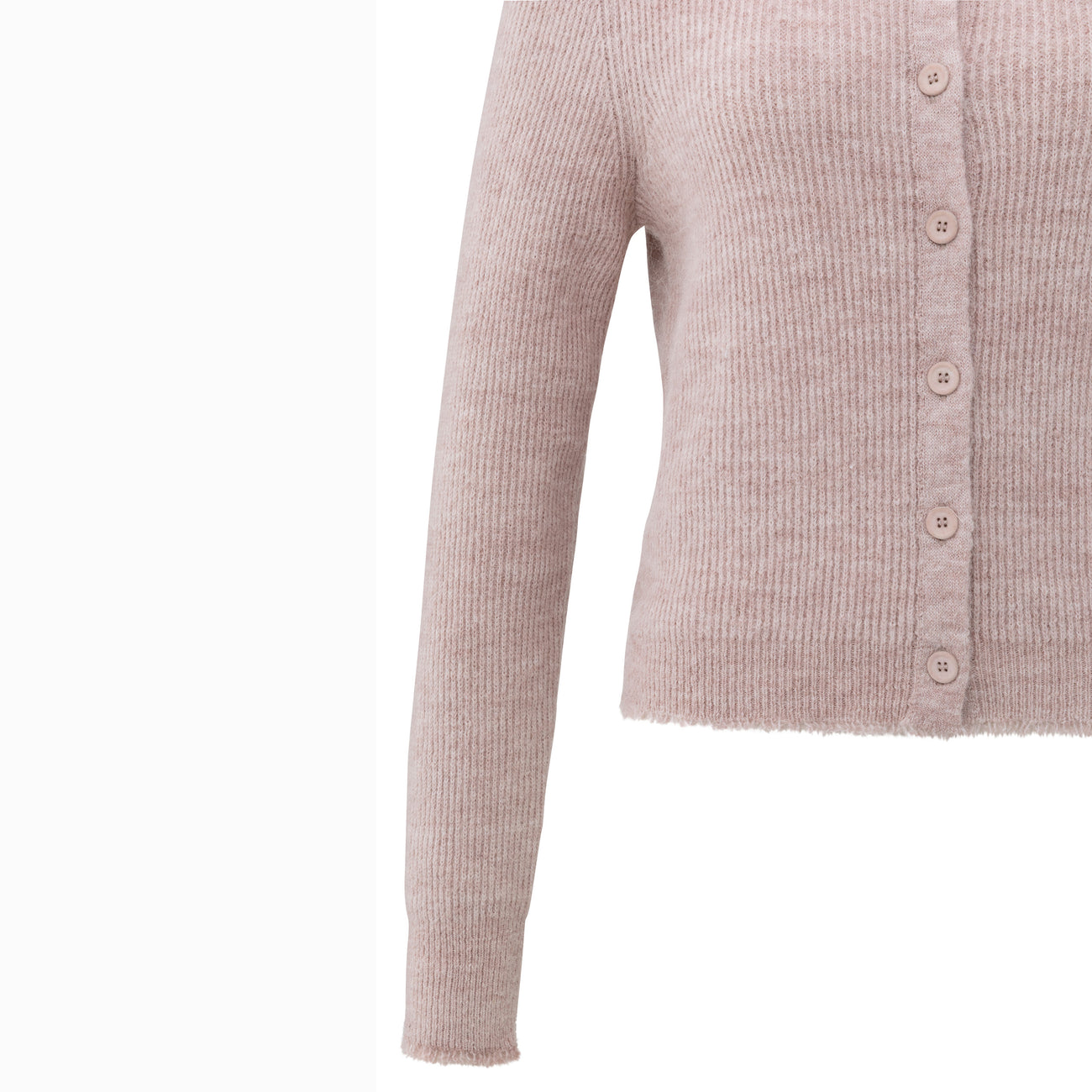 Short Melange Cardigan with Refined Trim Details - Shadow Grey Pink