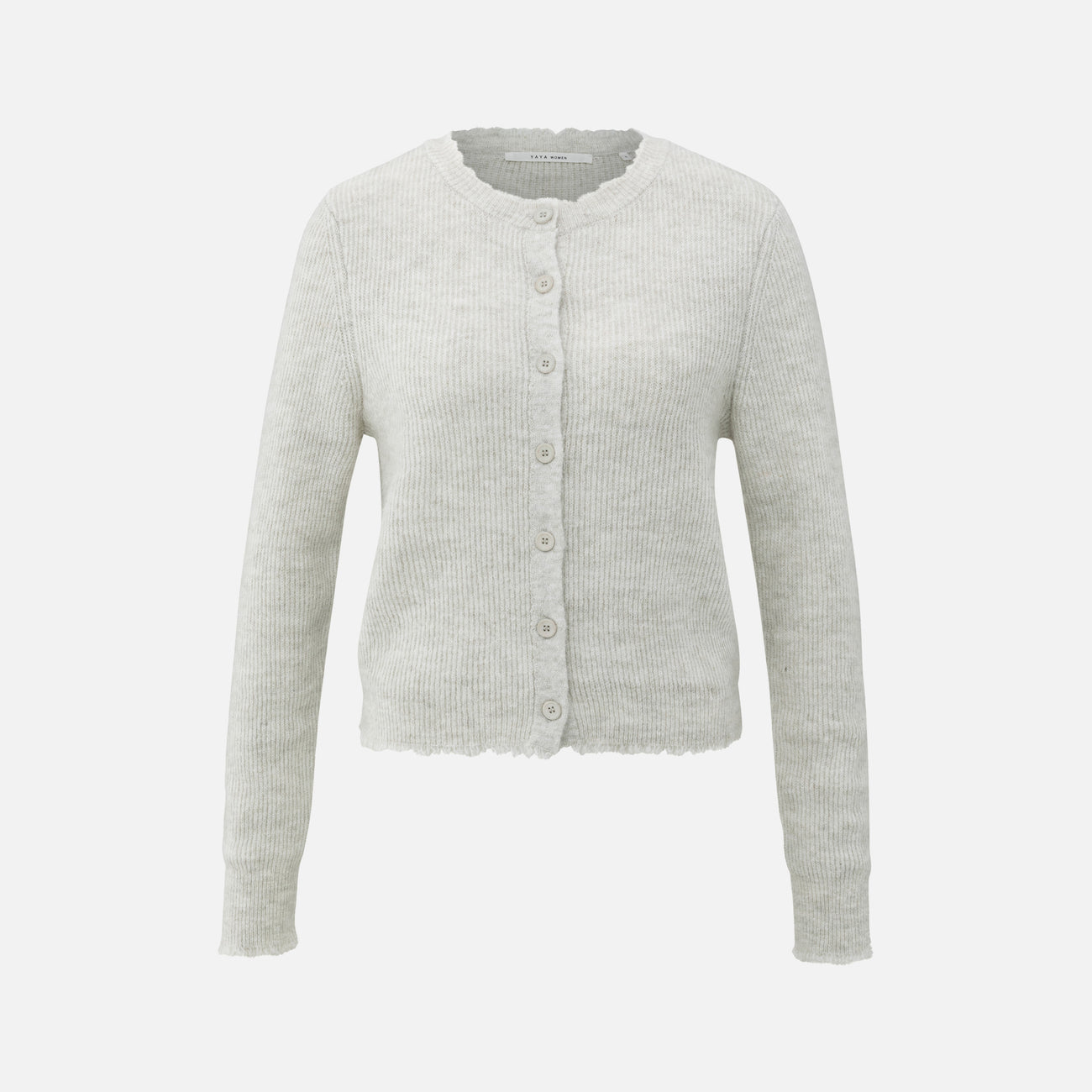 Short Melange Cardigan with Refined Trim Details - Cloud Grey