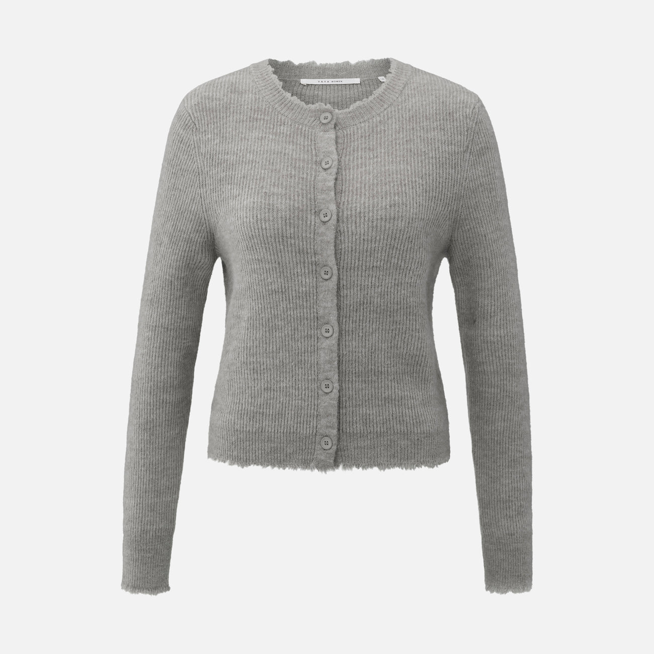 Short Melange Cardigan with Refined Trim Details - Taupe Grey Melange