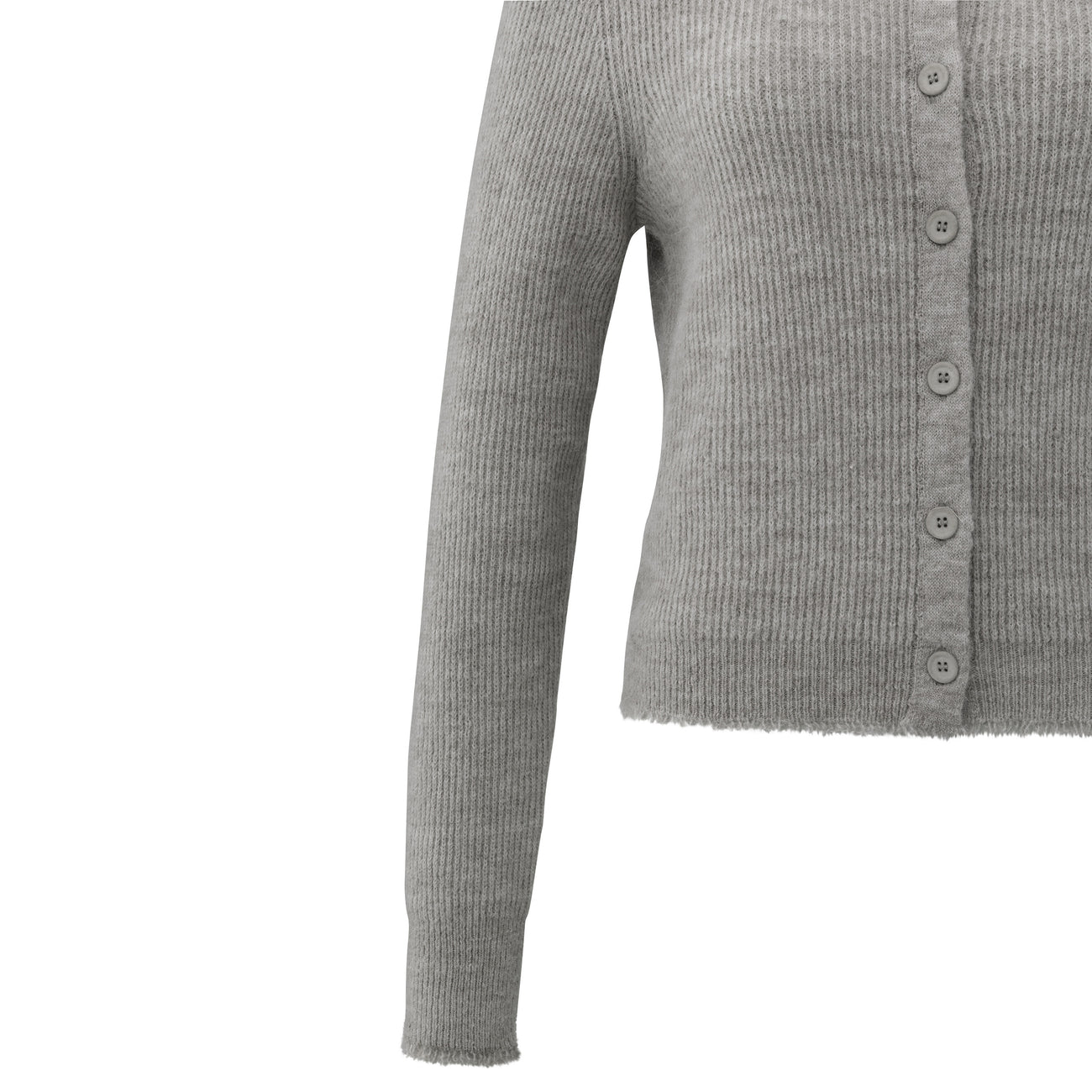 Short Melange Cardigan with Refined Trim Details - Taupe Grey Melange