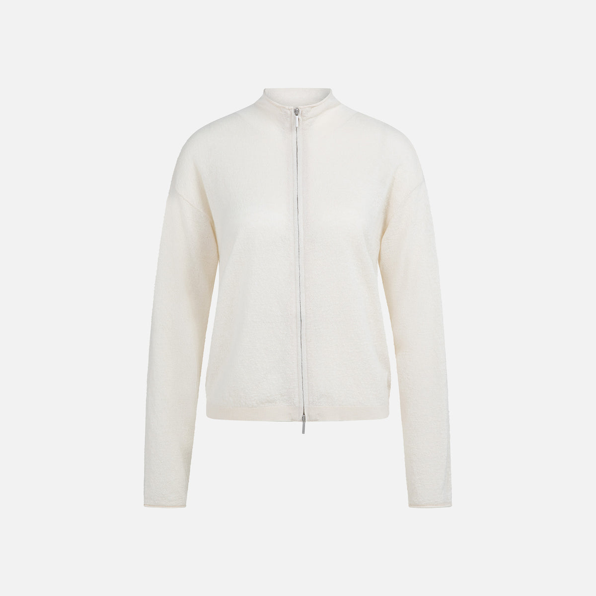 Knitted Cardigan with High Neck and Zipper - Kit Beige