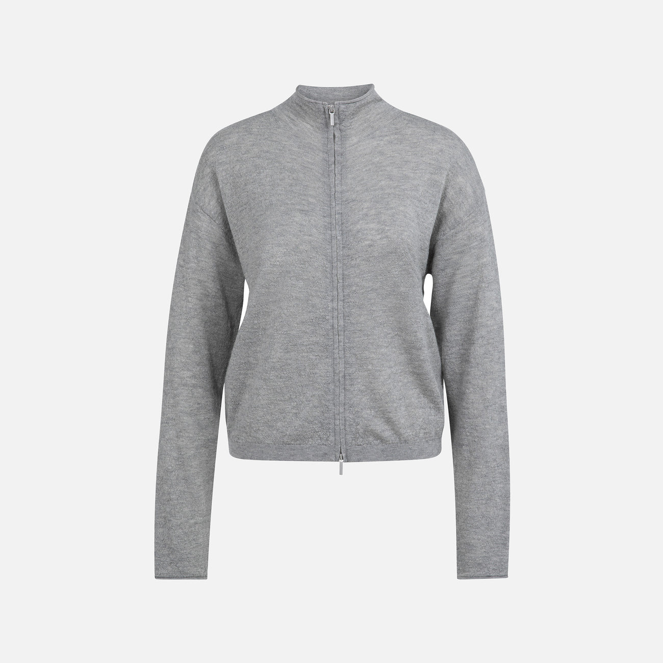 Knitted Cardigan with High Neck and Zipper