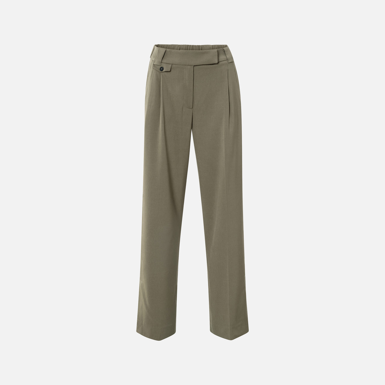 Woven Trousers with Wide Leg and Slit - Capers Brownish Green