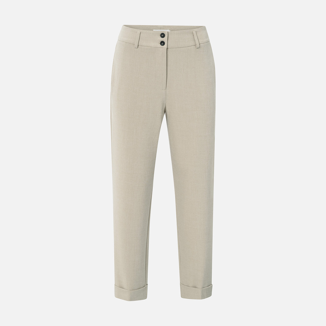 High Waist Tailored Trousers with Turn-Ups - Sand Melange