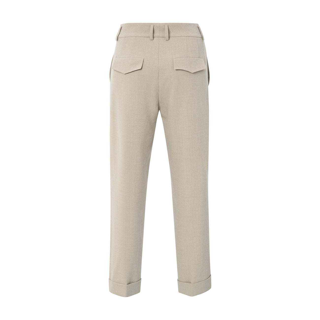 High Waist Tailored Trousers with Turn-Ups - Sand Melange