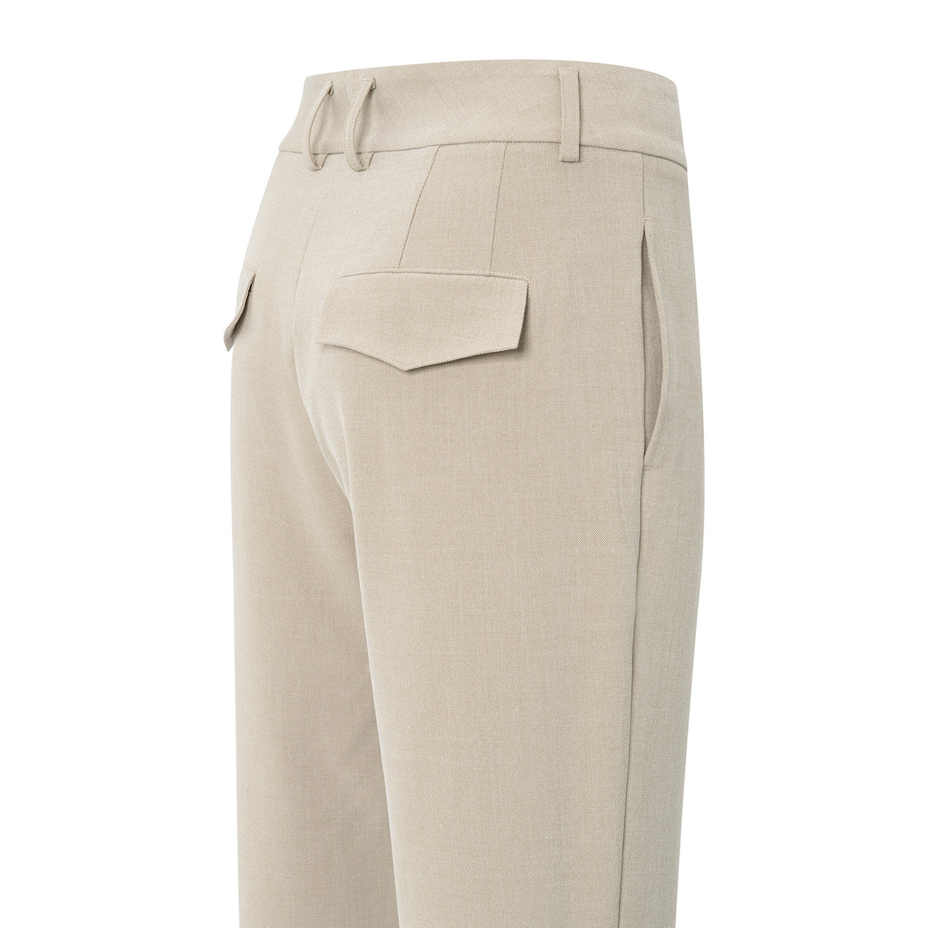 High Waist Tailored Trousers with Turn-Ups - Sand Melange