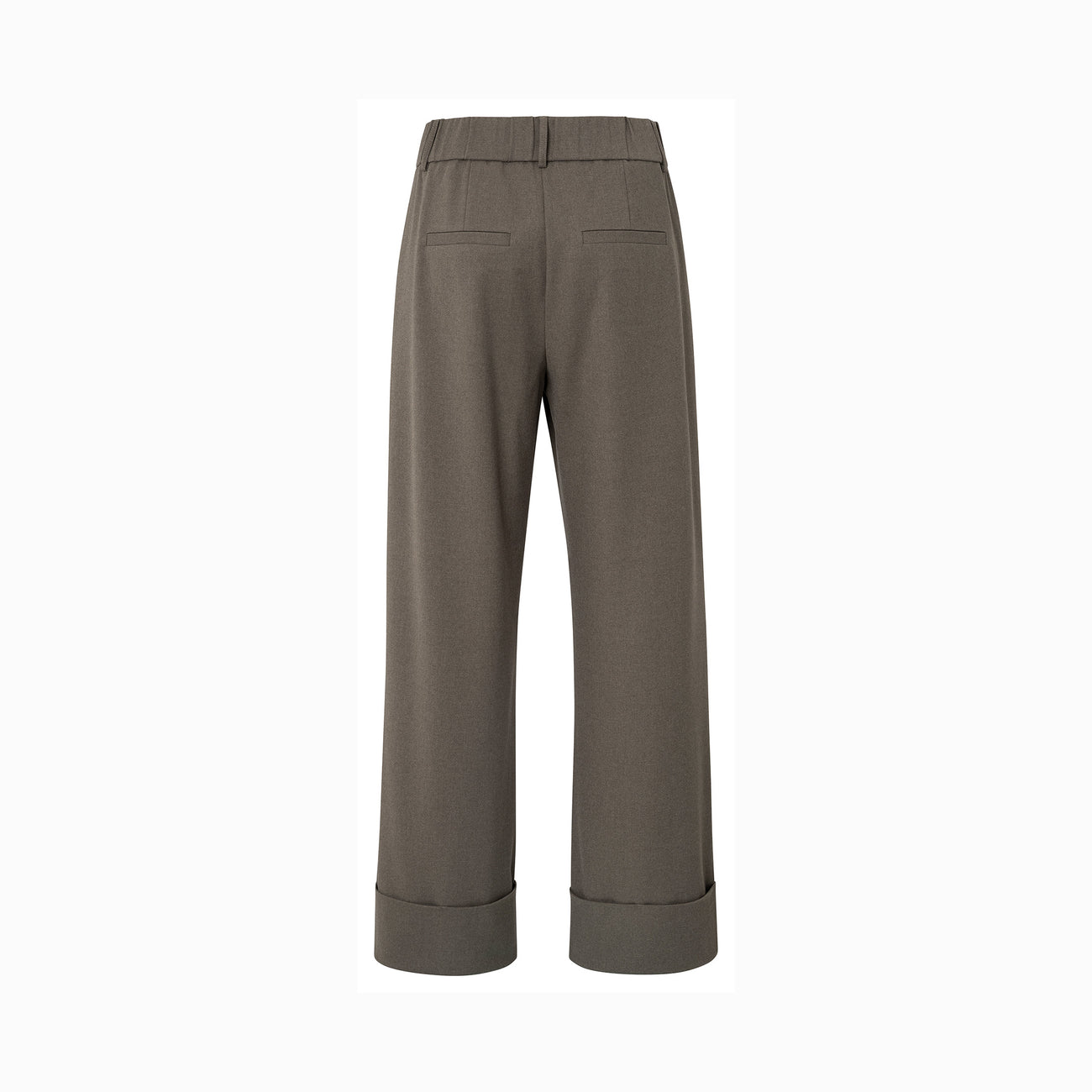 Soft Structured Trousers with Big Turn-Ups - Dark Taupe Grey Melange