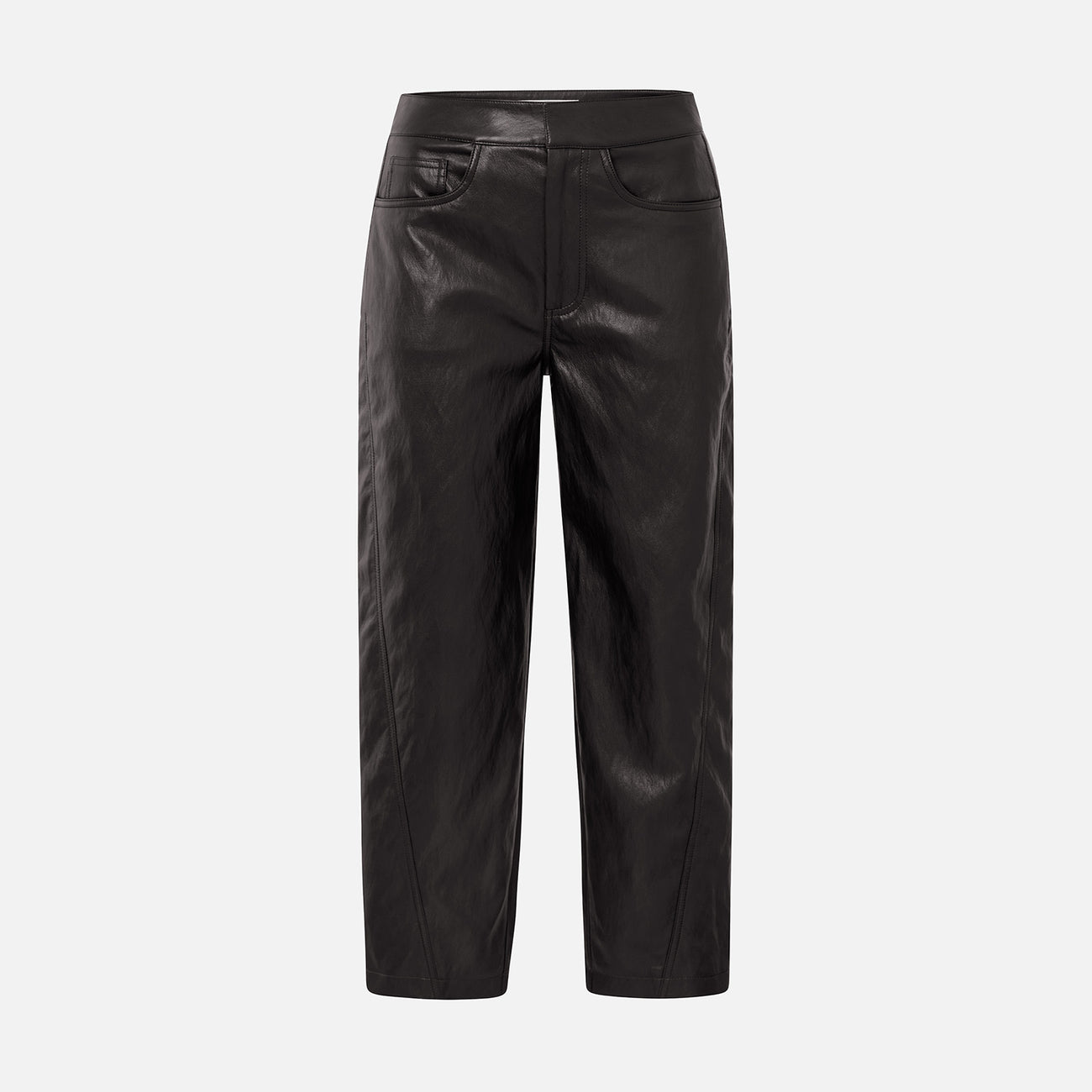 Faux Leather Trousers with Seam Details - Anthracite Brown