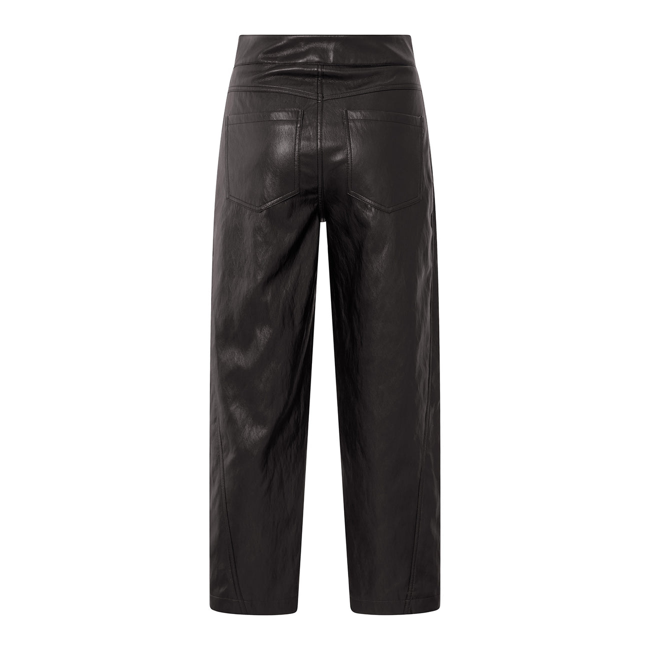 Faux Leather Trousers with Seam Details - Anthracite Brown