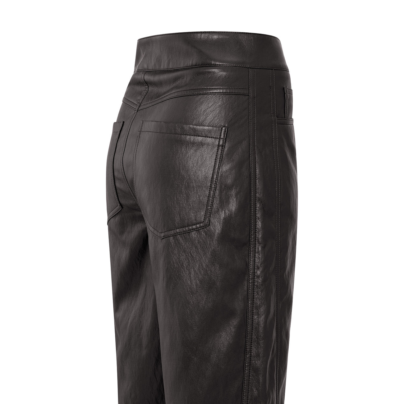 Faux Leather Trousers with Seam Details - Anthracite Brown