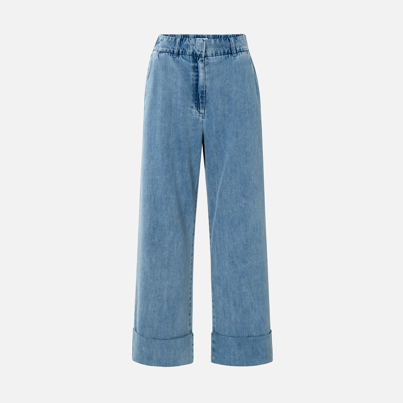 Denim Trousers with Turned-Up Hem