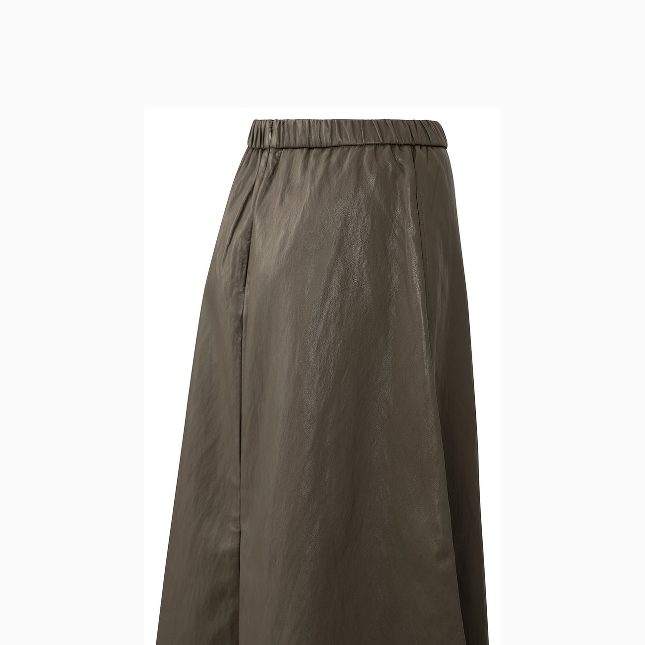 Faux Leather Aline Midi Skirt with Pockets