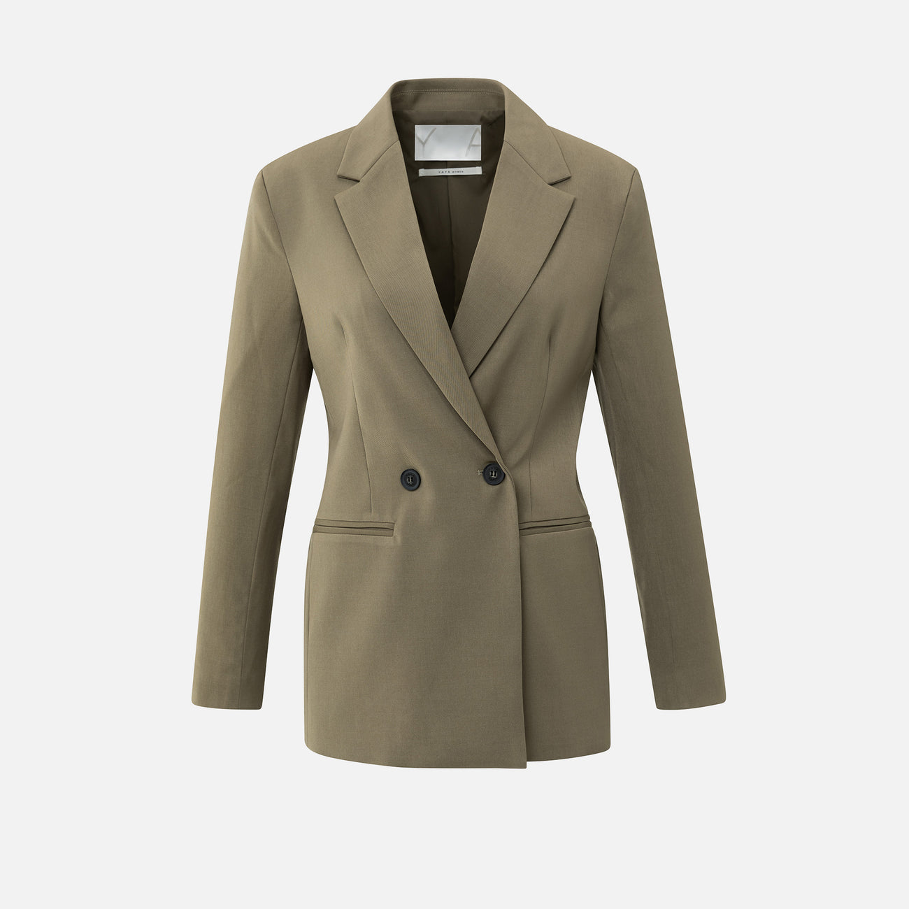 Blazer with Belt & Double-Breasted Closure - Capers Brownish Green