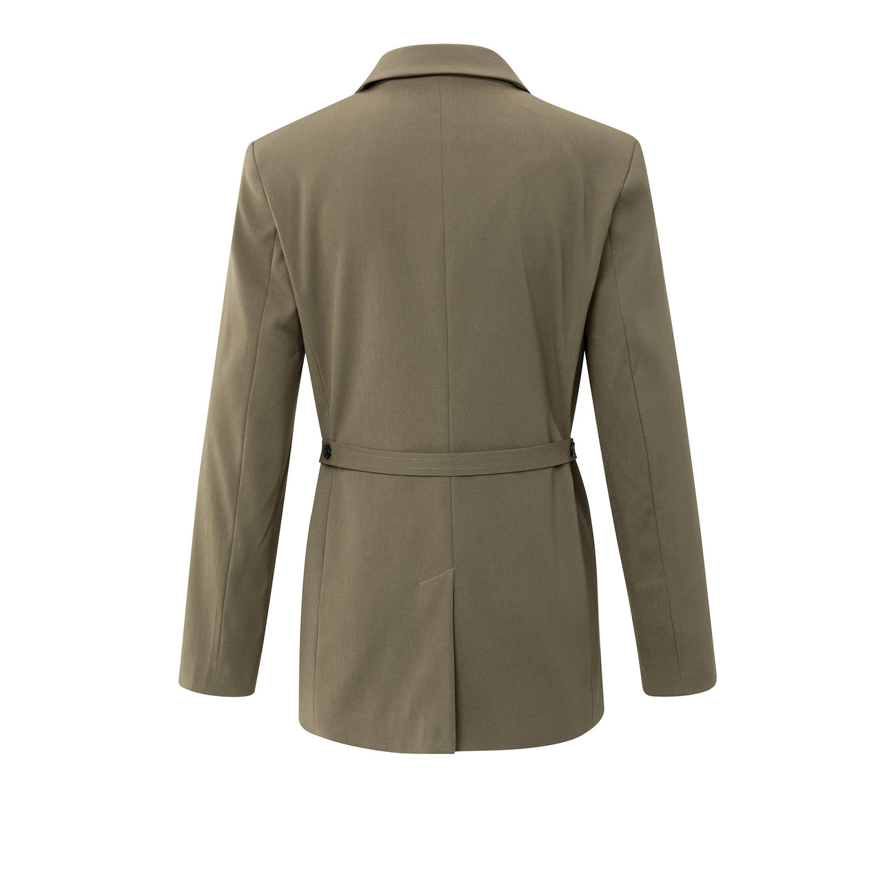 Blazer with Belt & Double-Breasted Closure - Capers Brownish Green
